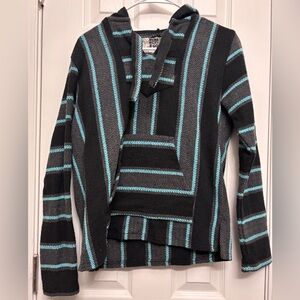 Original Señor Lopez Baja Hoodie | Black, Grey & Turquoise Striped | Size S